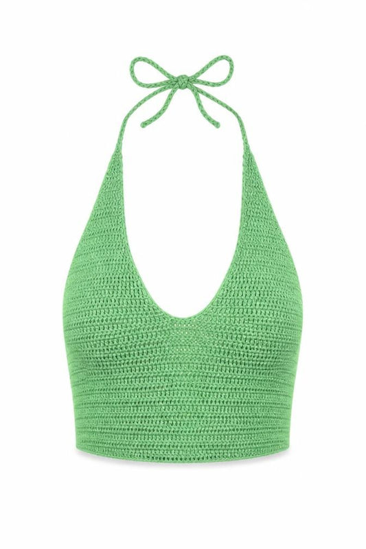 Bershka Women’s Green Crochet Halter Camisole Top Size S