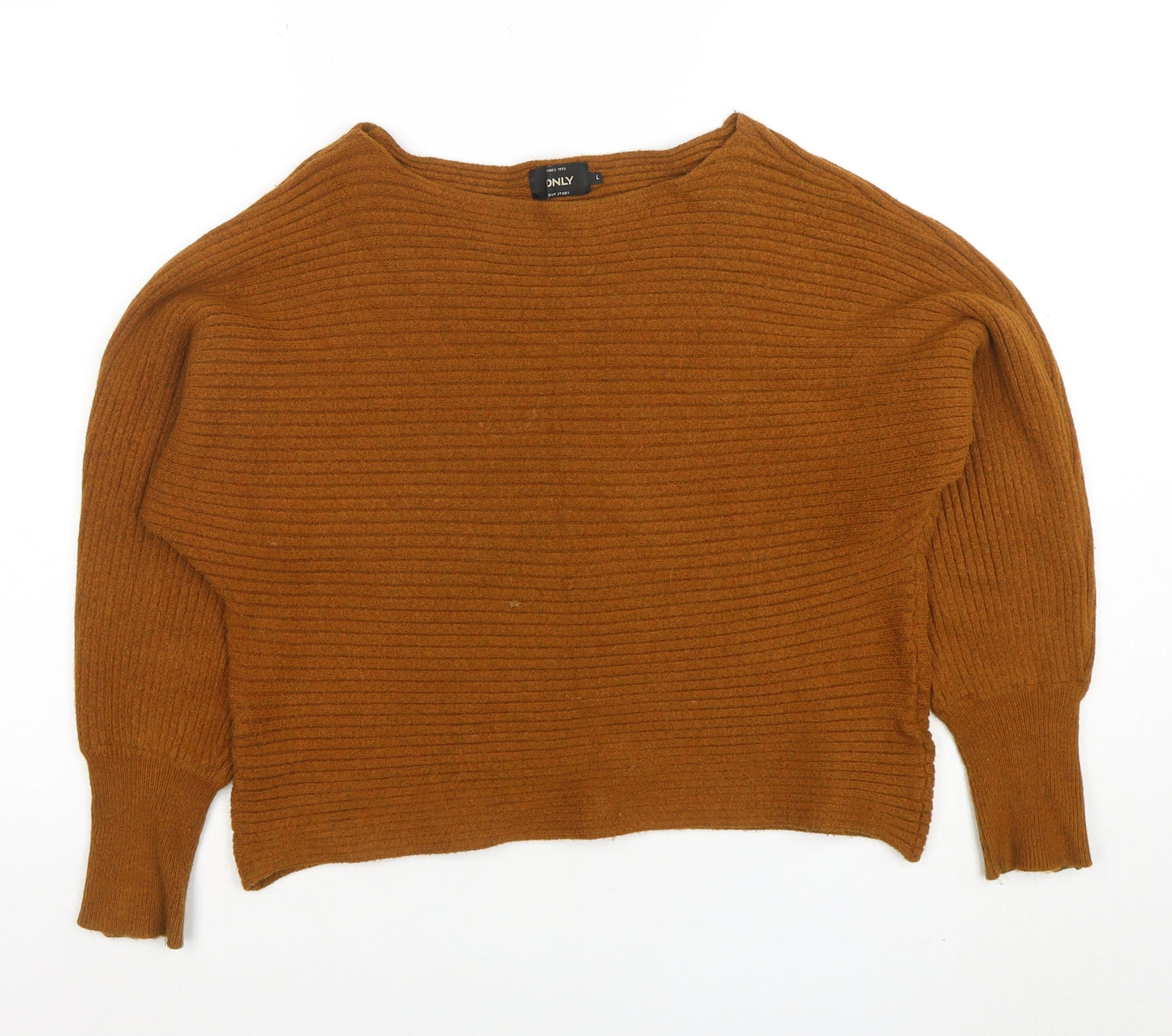 ONLY Women’s Brown Ribbed Boat Neck Long Sleeve Jumper Size L