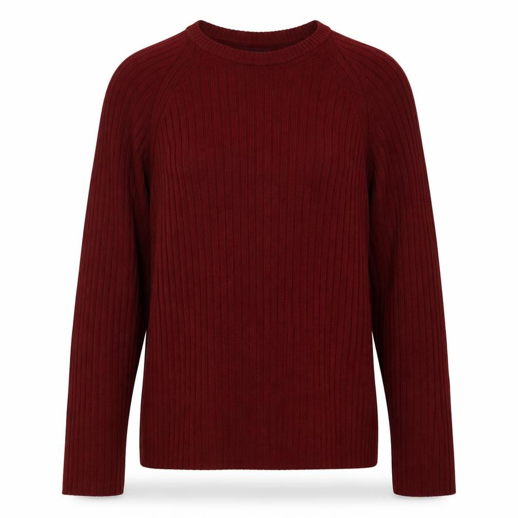 ZARA Women Red Wool Crew Neck Ribbed Knit Jumper Size M