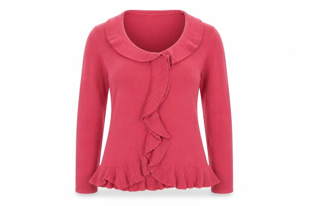 Classics Women’s Pink Ruffle Front Acrylic Knit Cardigan Size 12