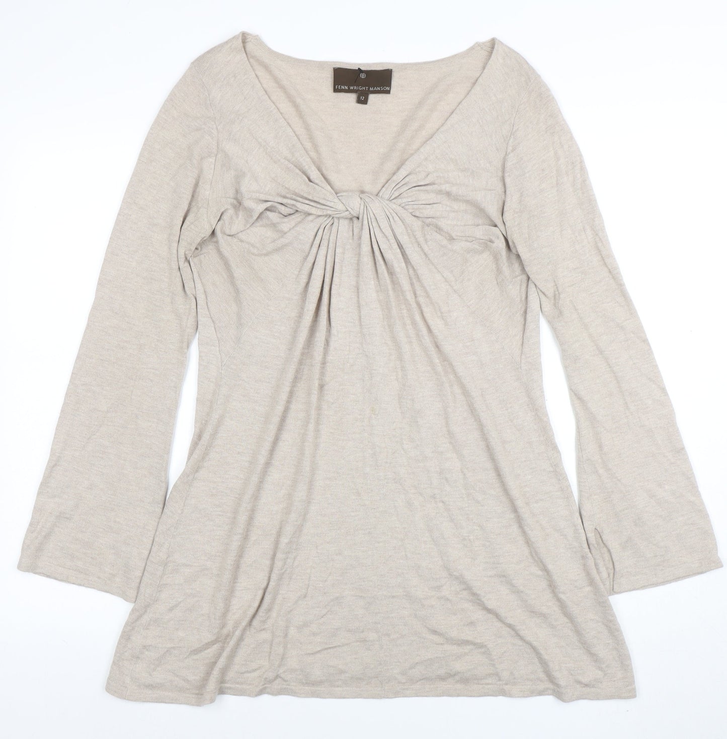 Fenn Wright Manson Womens Beige Size 12 V-Neck Long Sleeve Wool Blend Jumper