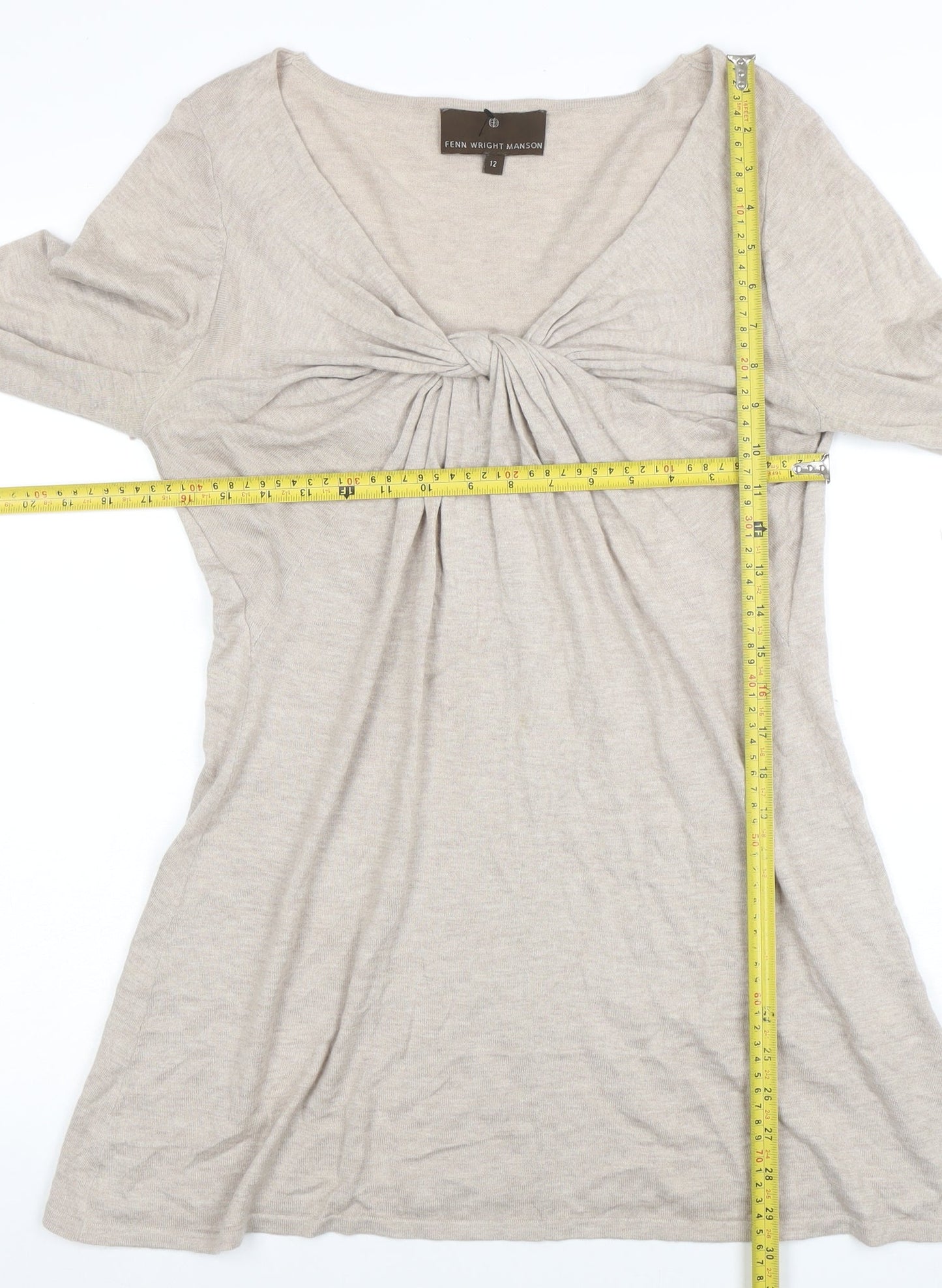 Fenn Wright Manson Womens Beige Size 12 V-Neck Long Sleeve Wool Blend Jumper