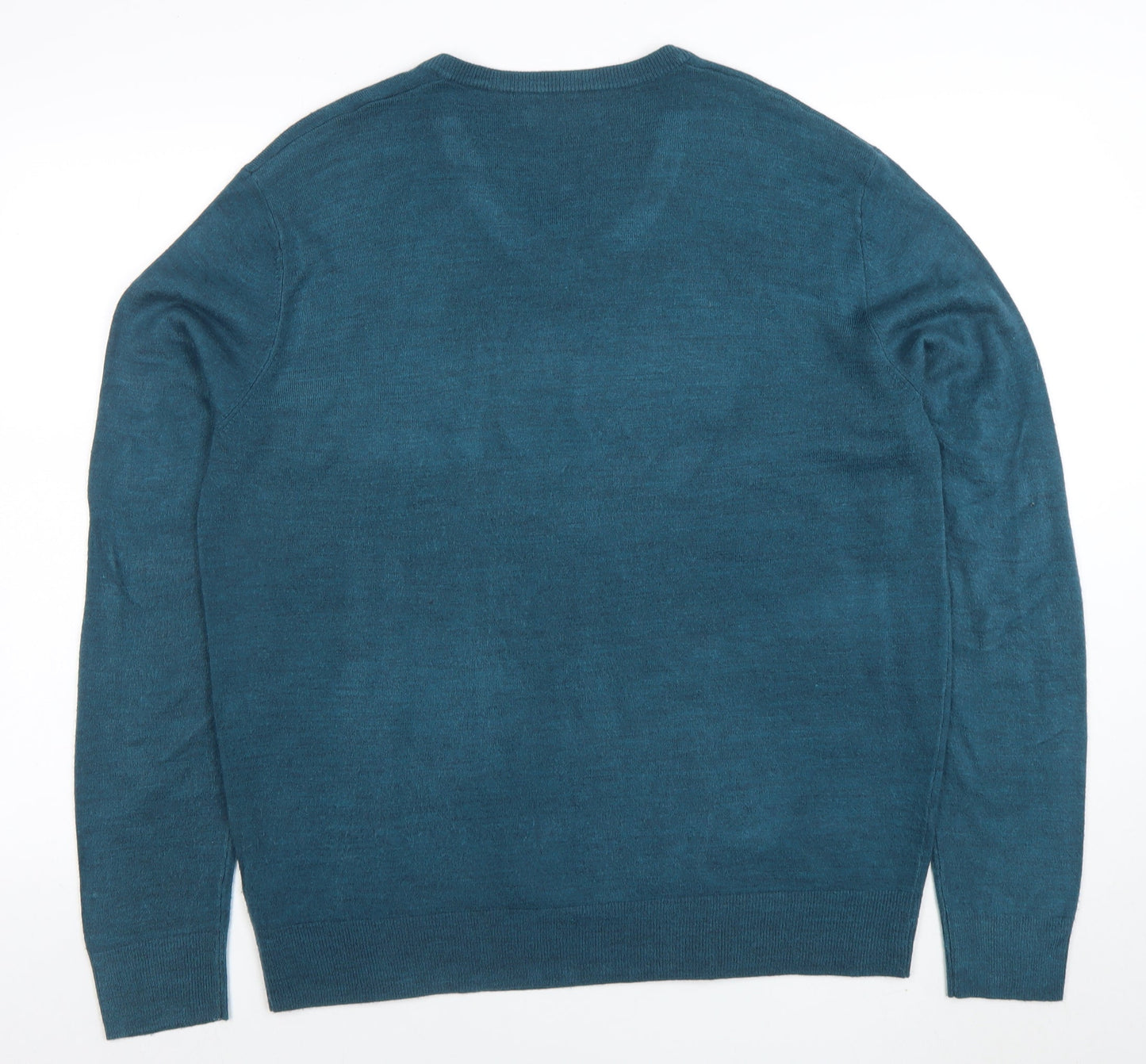 Atlantic Bay Men's Blue V-Neck Acrylic Jumper Size L