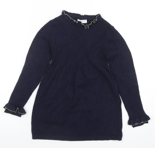 Primark Girls Blue Knit Long Sleeve Sweater Dress 6-7 Years