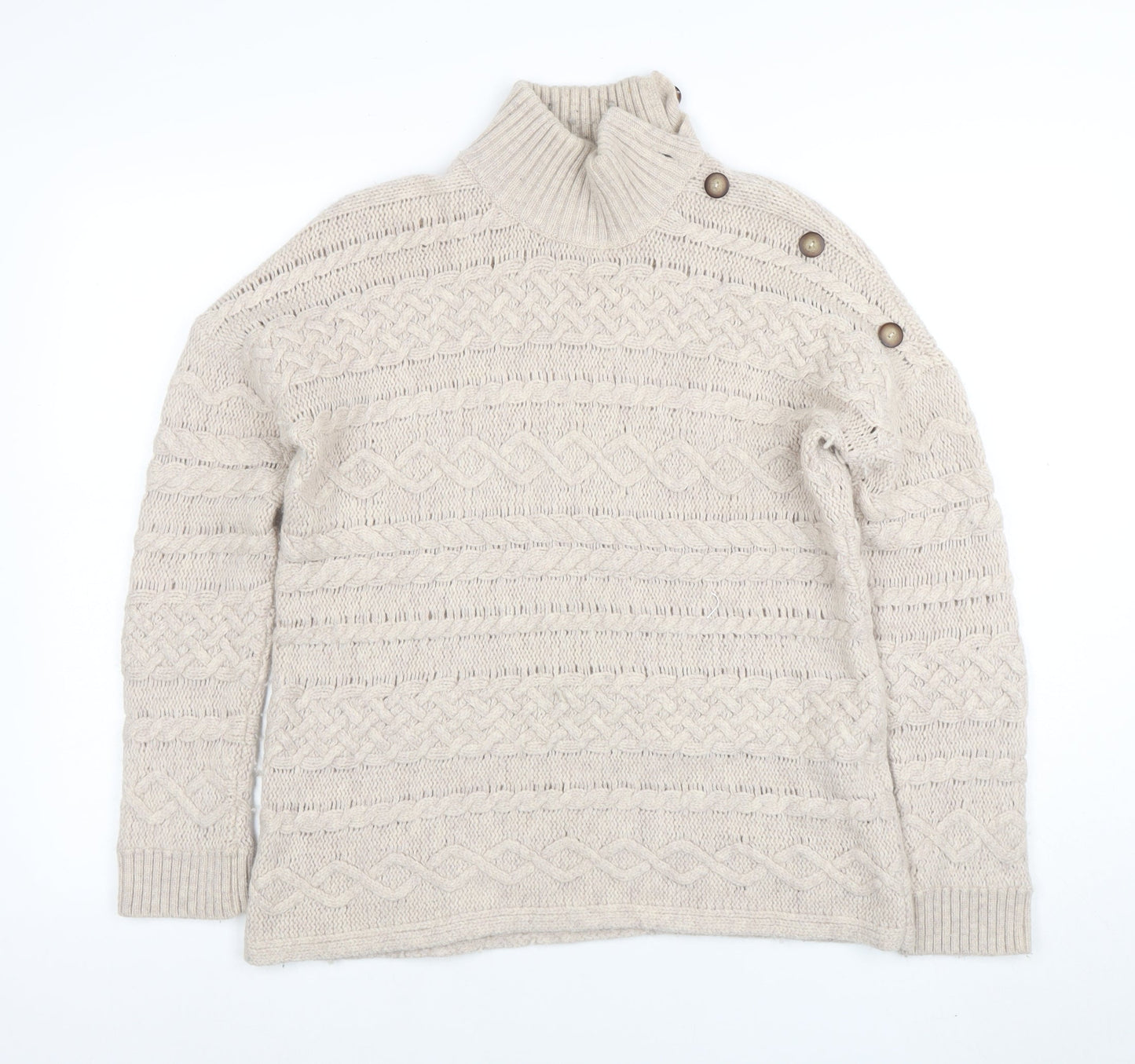 Cambridge Dry Goods Women’s Beige Cable-Knit High Neck Jumper L