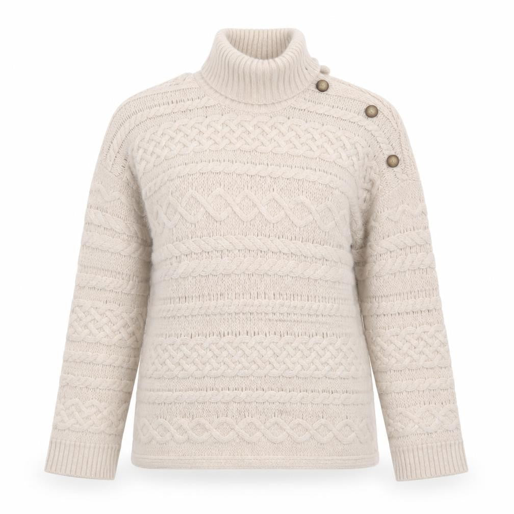 Cambridge Dry Goods Women’s Beige Cable-Knit High Neck Jumper L