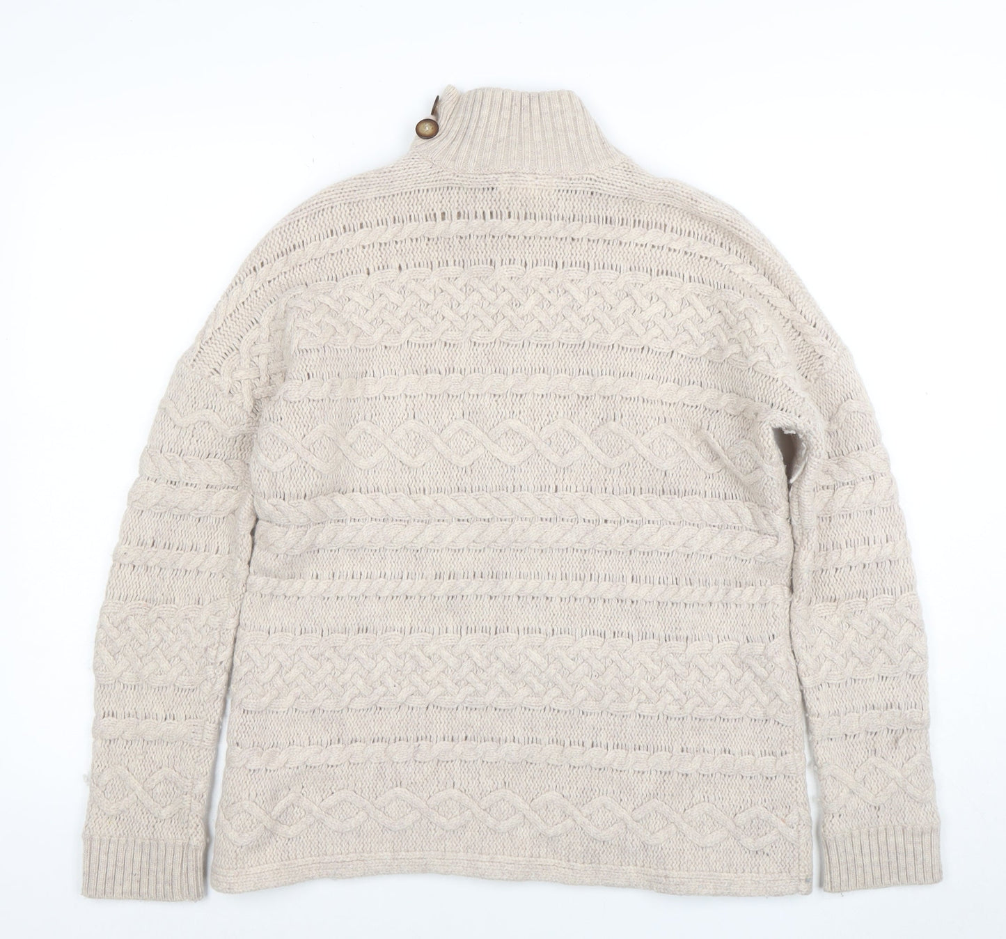 Cambridge Dry Goods Women’s Beige Cable-Knit High Neck Jumper L