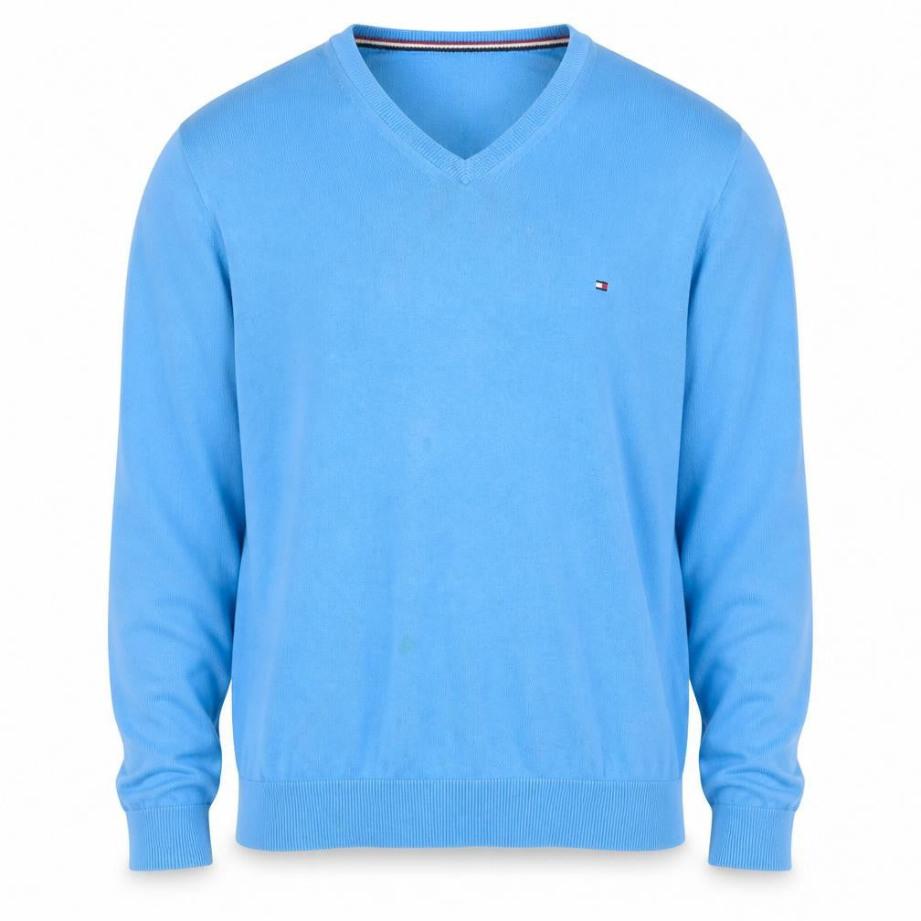 Tommy Hilfiger Men Blue XL V-Neck Cotton Pullover Jumper