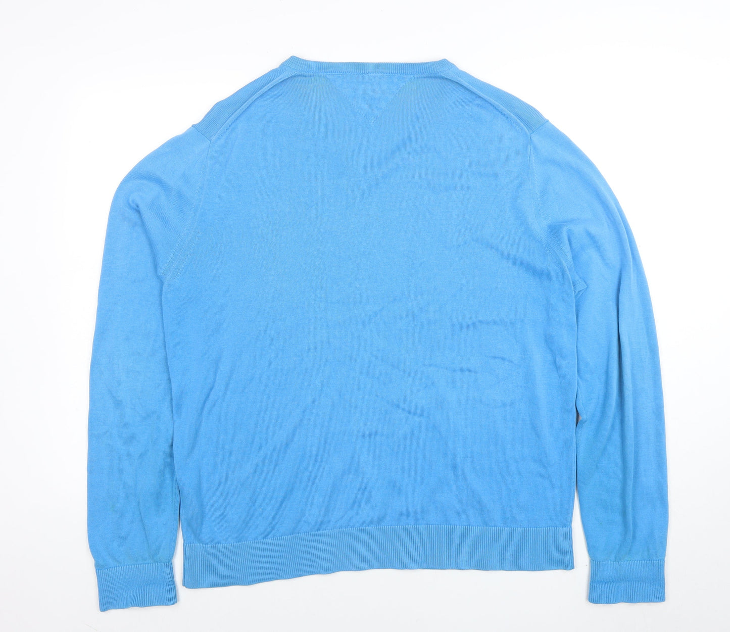Tommy Hilfiger Men Blue XL V-Neck Cotton Pullover Jumper
