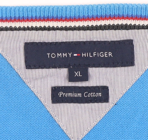 Tommy Hilfiger Men Blue XL V-Neck Cotton Pullover Jumper