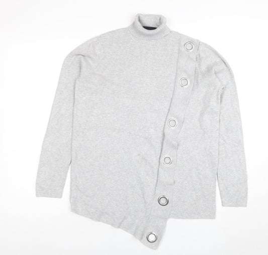 Wallis Women’s Grey Roll Neck Long Sleeve Asymmetric Jumper UK 12