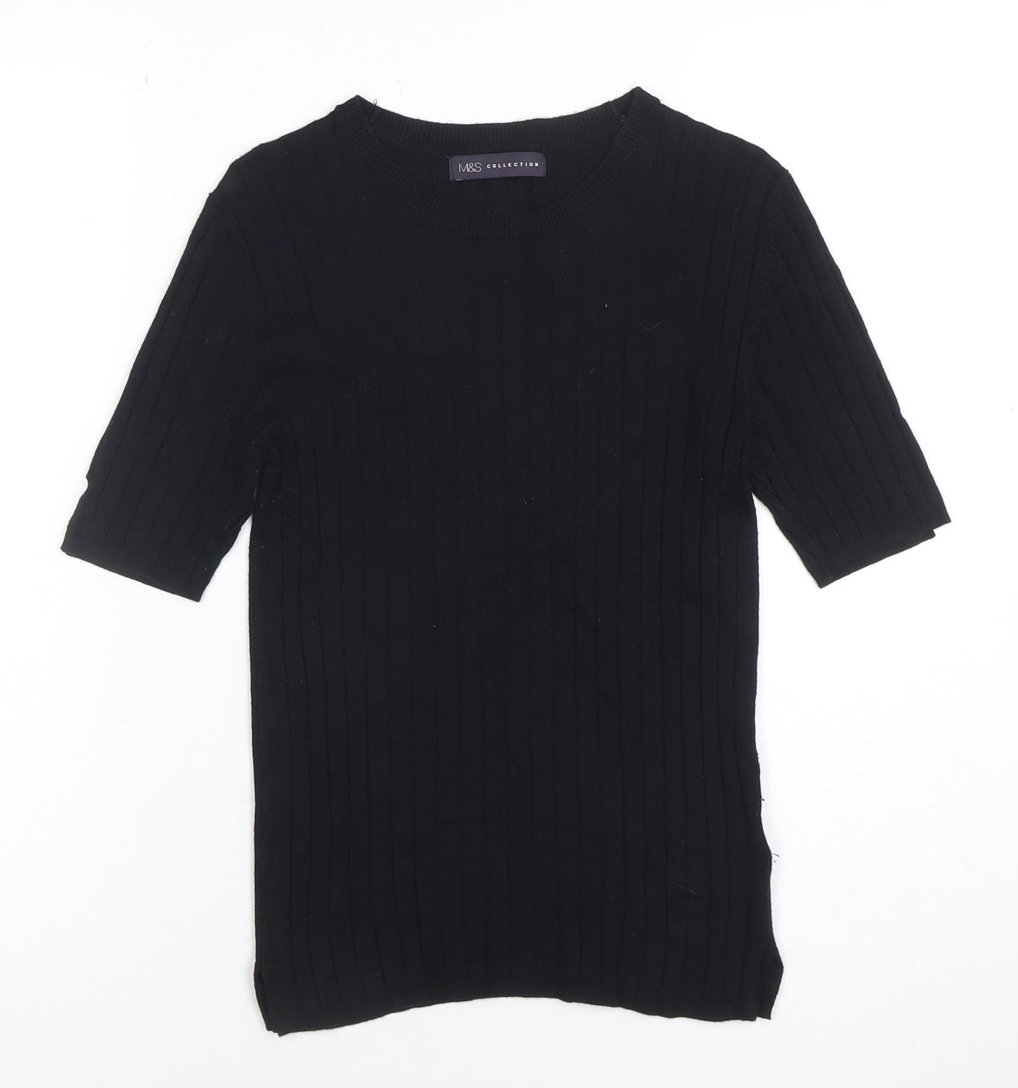 Marks and Spencer Women’s Black Ribbed Knit Short Sleeve Top Size 10