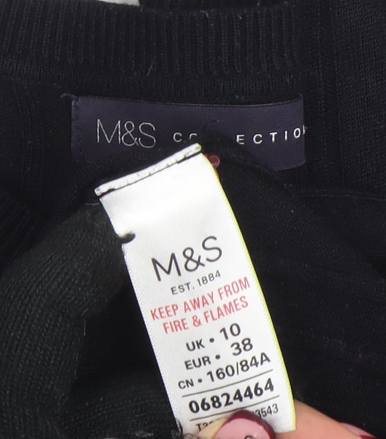 Marks and Spencer Women’s Black Ribbed Knit Short Sleeve Top Size 10