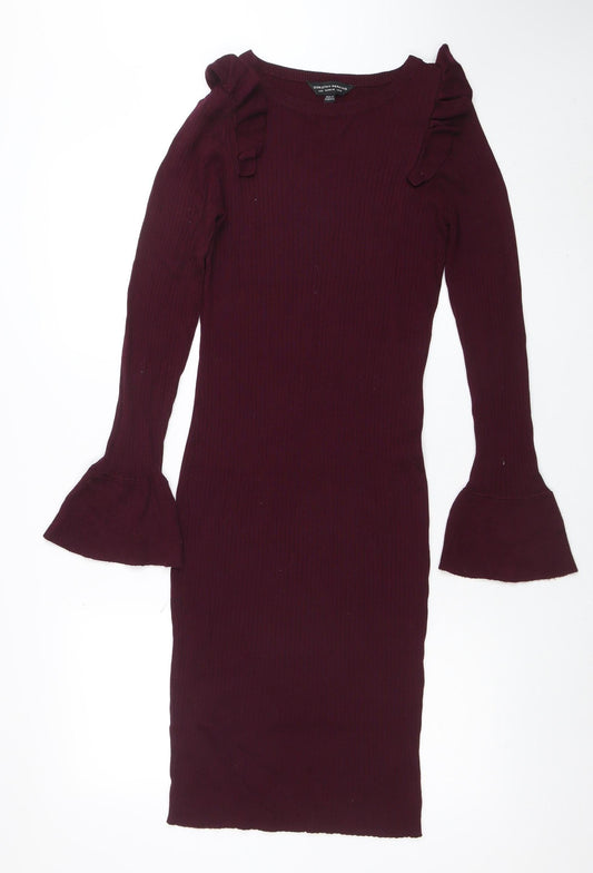 Dorothy Perkins Women Red Size 12 Bodycon Knit Long Sleeve Dress