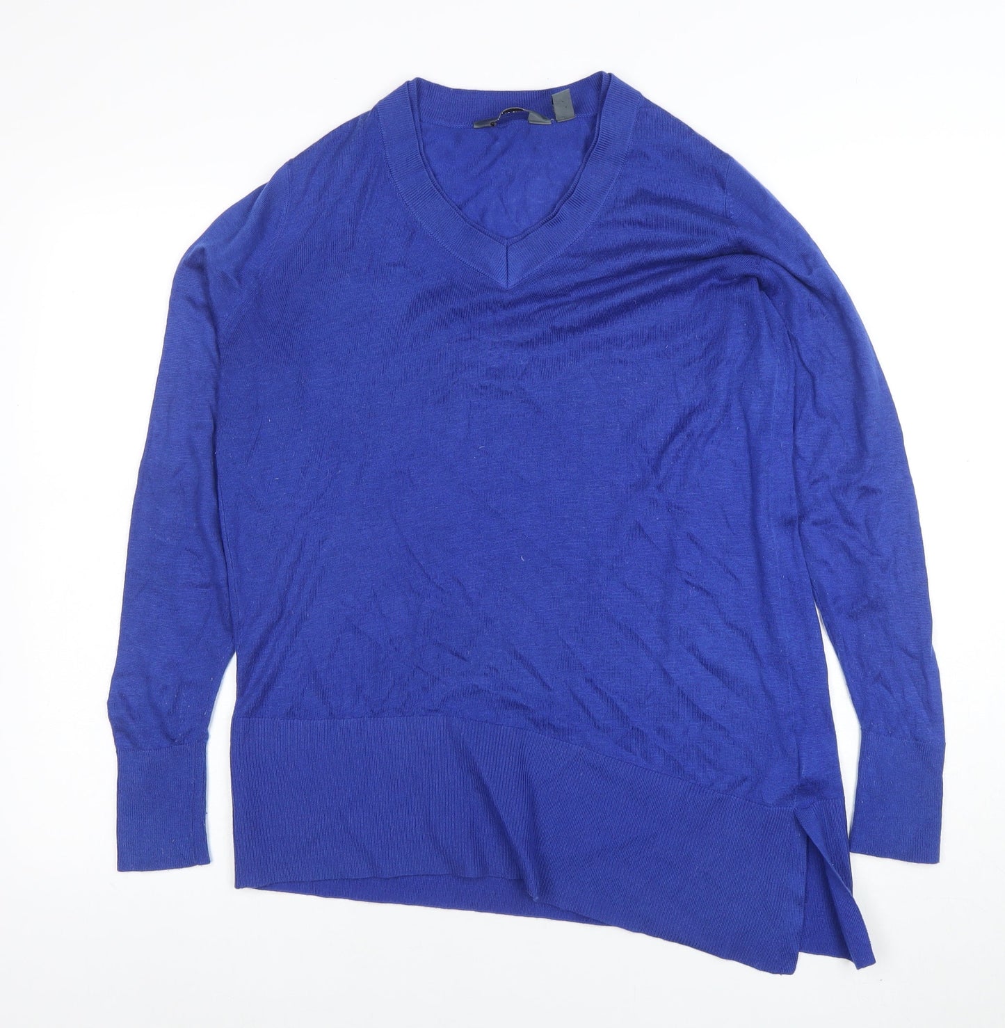 Lands’ End Women Blue V-Neck Lightweight Cotton Blend Jumper Size S
