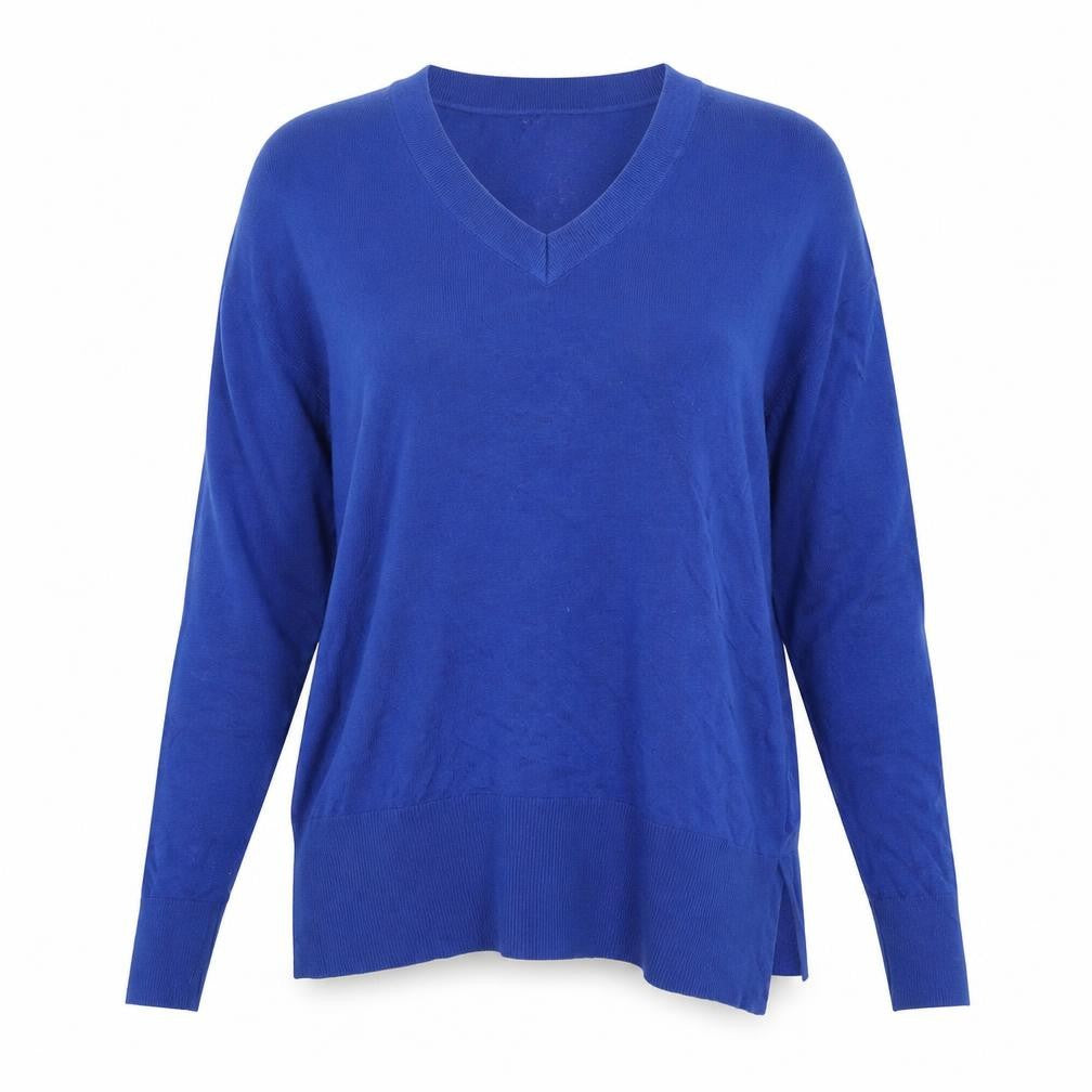 Lands’ End Women Blue V-Neck Lightweight Cotton Blend Jumper Size S