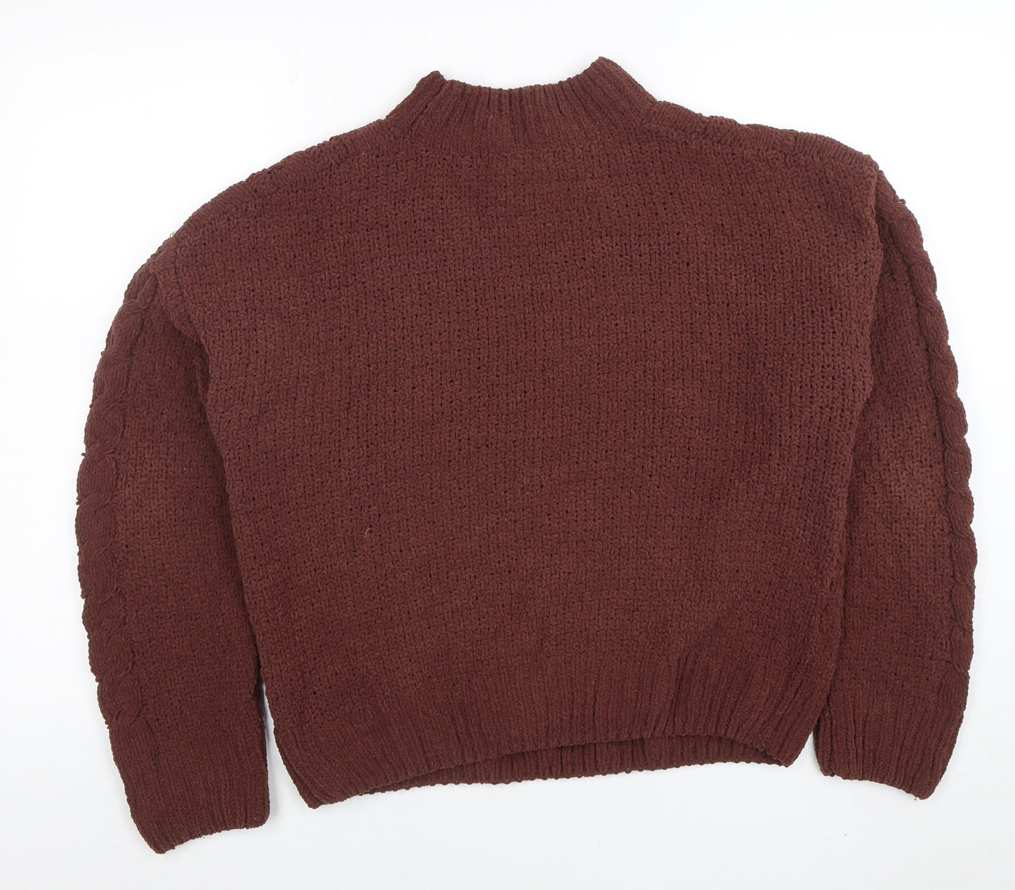 Primark Women Brown Cable-Knit Jumper Size S Mock Neck Long Sleeve