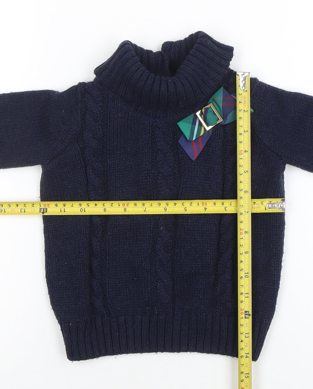Janie and Jack Girls Navy Blue Cable Knit Henley Jumper with Bow 4 Years