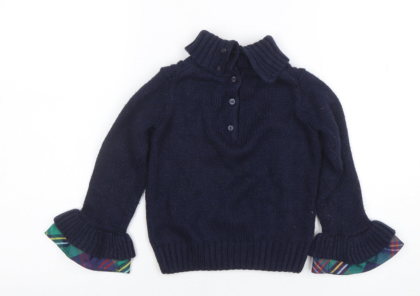Janie and Jack Girls Navy Blue Cable Knit Henley Jumper with Bow 4 Years
