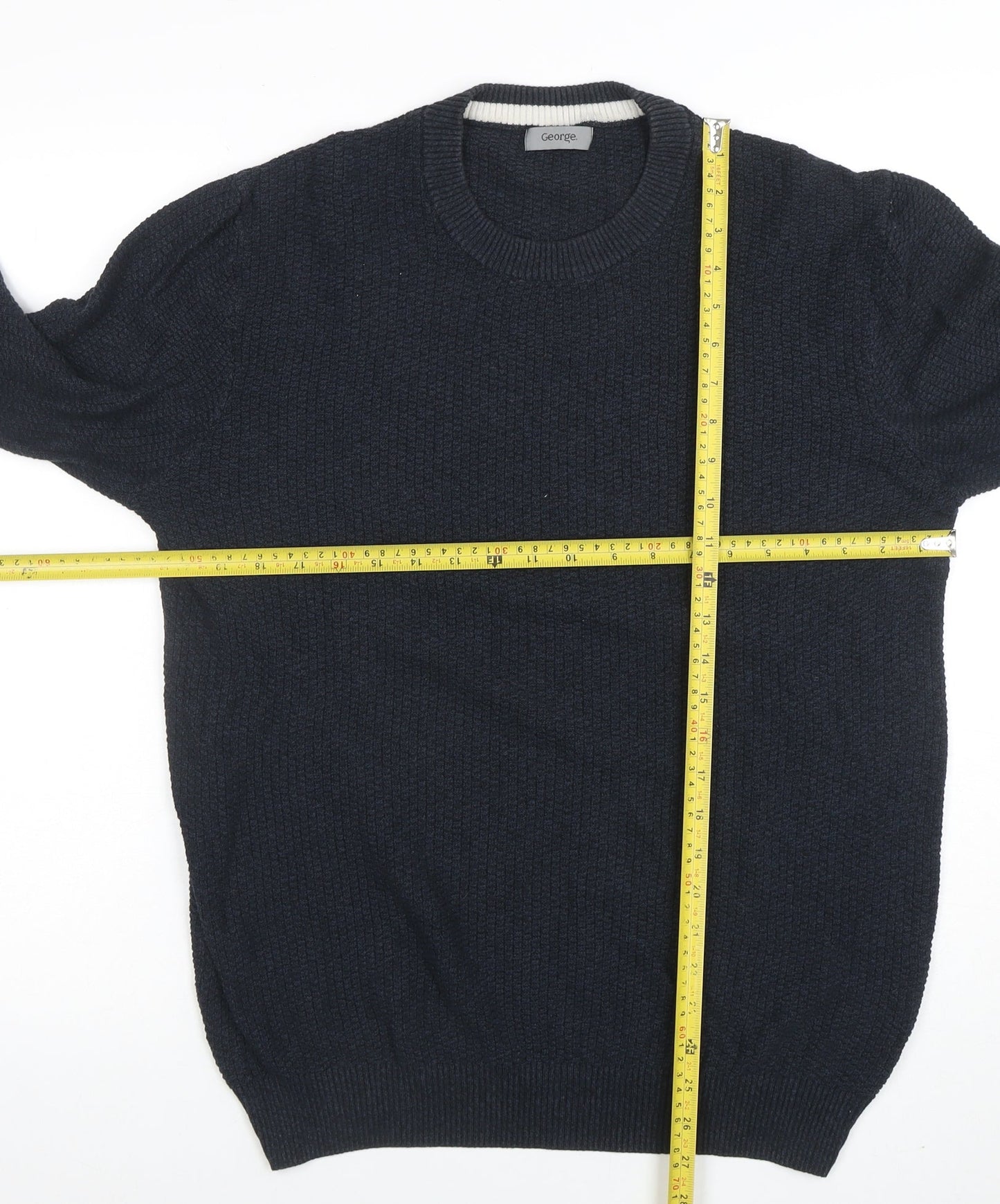 George Men's Blue Waffle Knit Cotton Pullover Jumper L