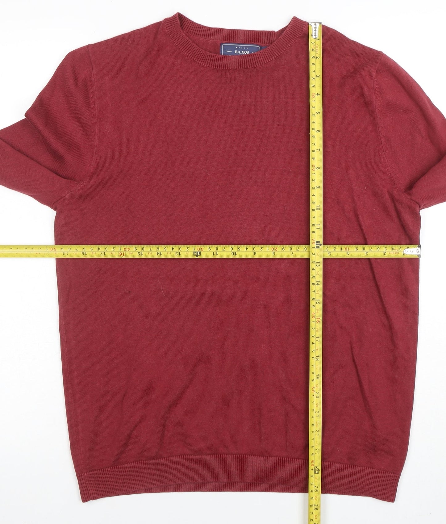 Topman Men Red Cotton Crew Neck Pullover Jumper Size M