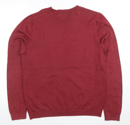 Topman Men Red Cotton Crew Neck Pullover Jumper Size M