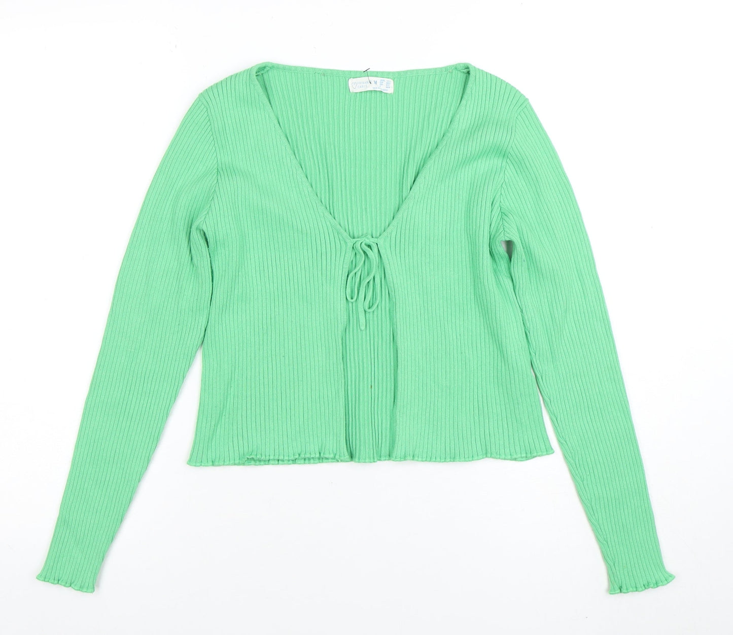 Primark Women Green Ribbed Tie Front V-Neck Cardigan M