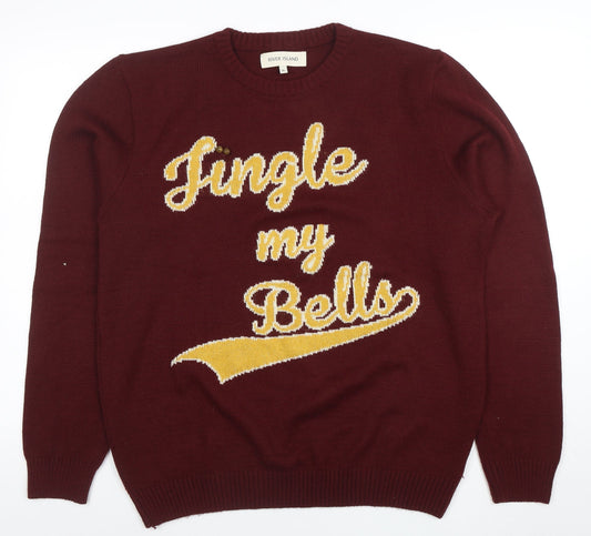 River Island Men Red XL Christmas Funny Crew Neck Pullover Jumper