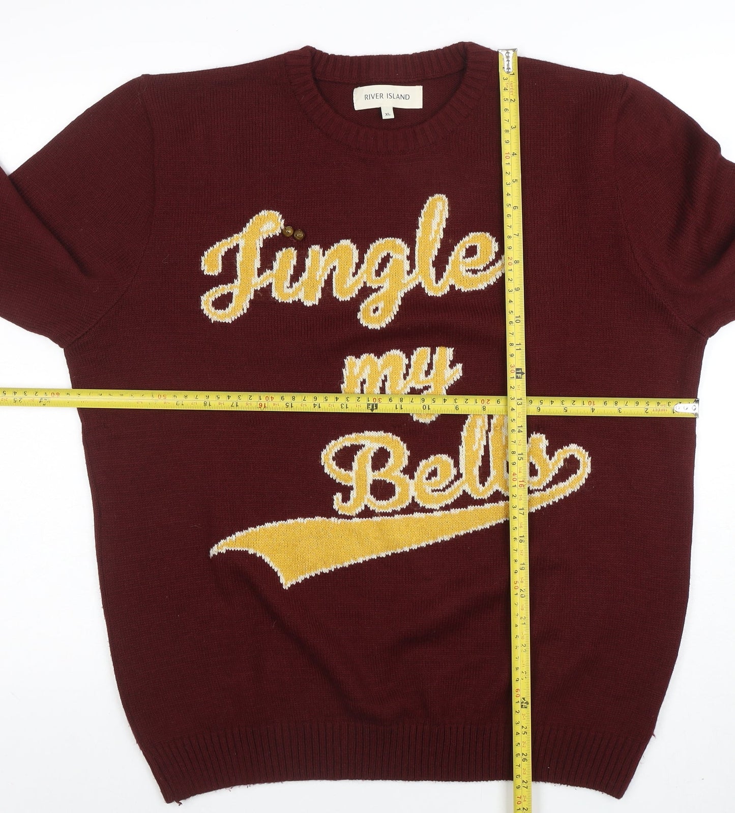 River Island Men Red XL Christmas Funny Crew Neck Pullover Jumper