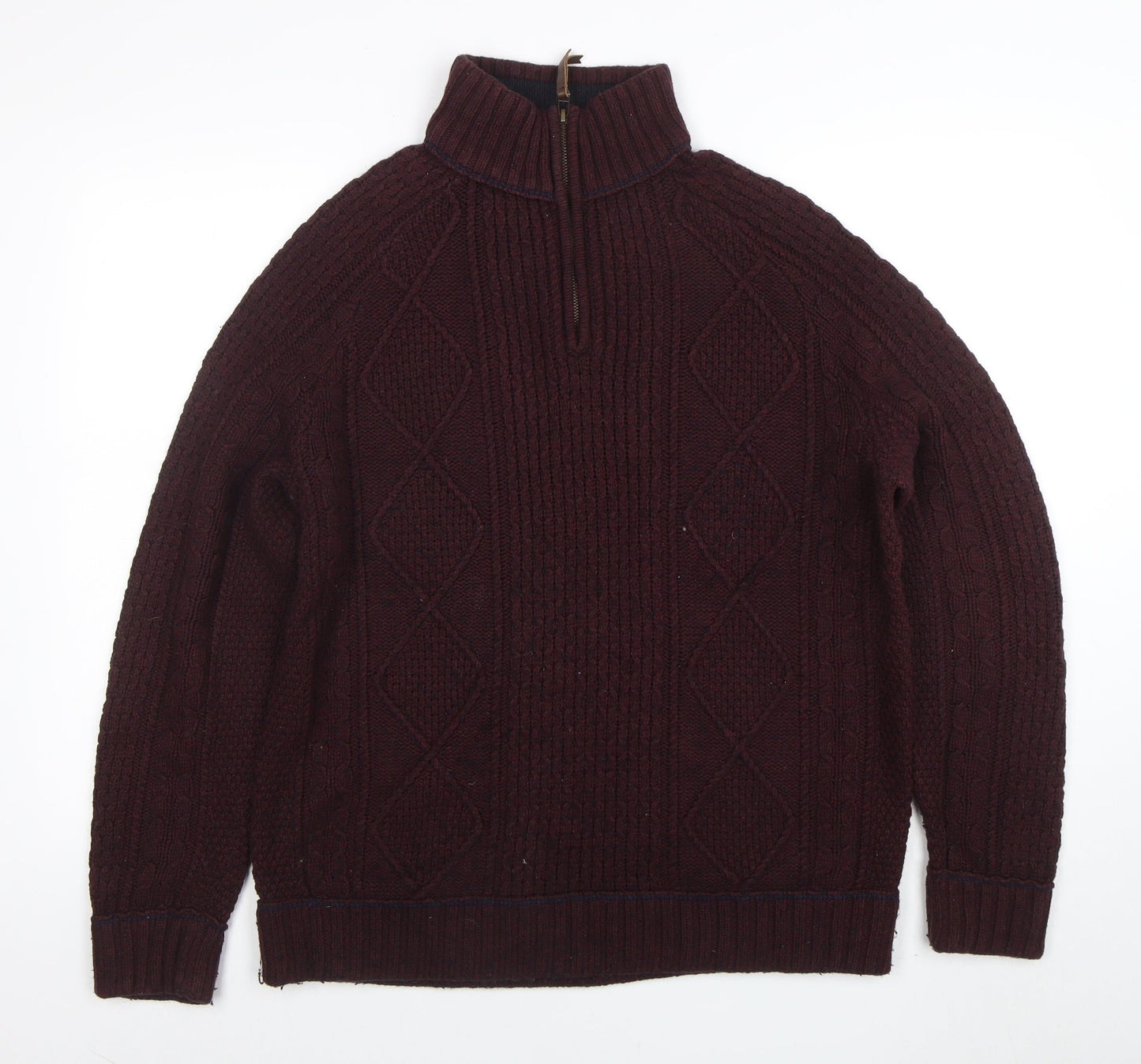 Matalan Mens Brown Cable Knit 1/4 Zip Jumper Medium