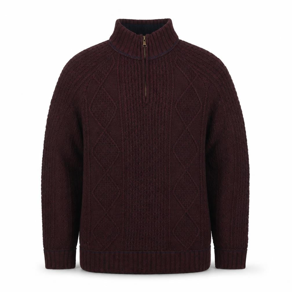 Matalan Mens Brown Cable Knit 1/4 Zip Jumper Medium