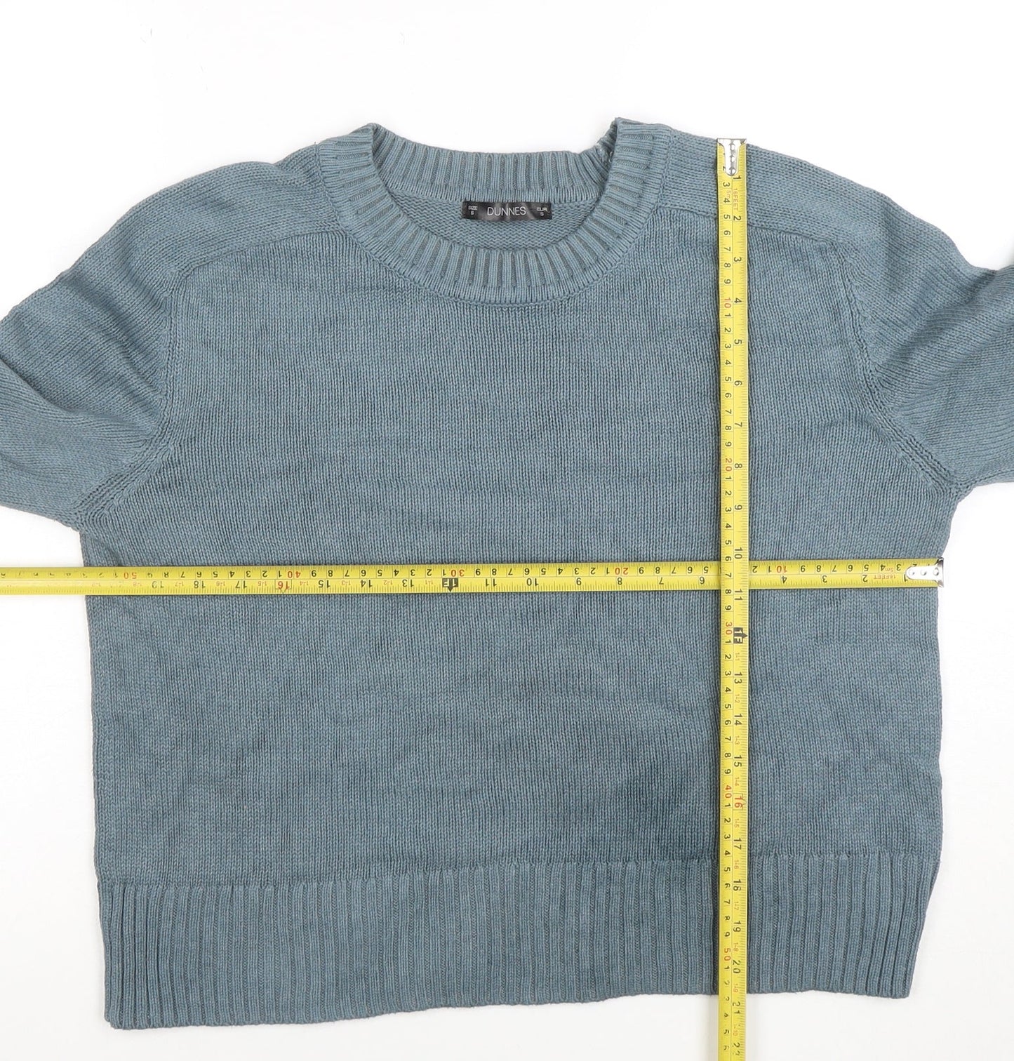 Dunnes Women Pale Green Blue Cotton Knit Crew Neck Jumper Size S