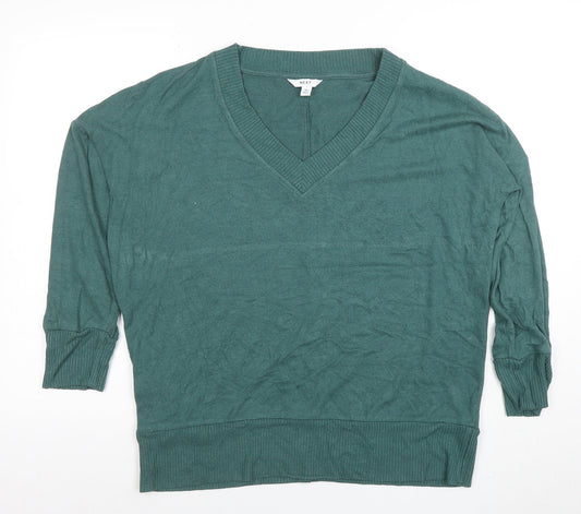NEXT Women Green V-Neck 3/4 Sleeve Lightweight Pullover Jumper M
