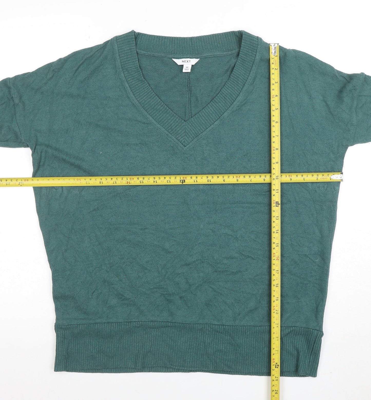 NEXT Women Green V-Neck 3/4 Sleeve Lightweight Pullover Jumper M