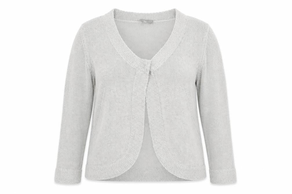 Per Una Women Silver Knit 3/4 Sleeve V-Neck Cardigan Size 16