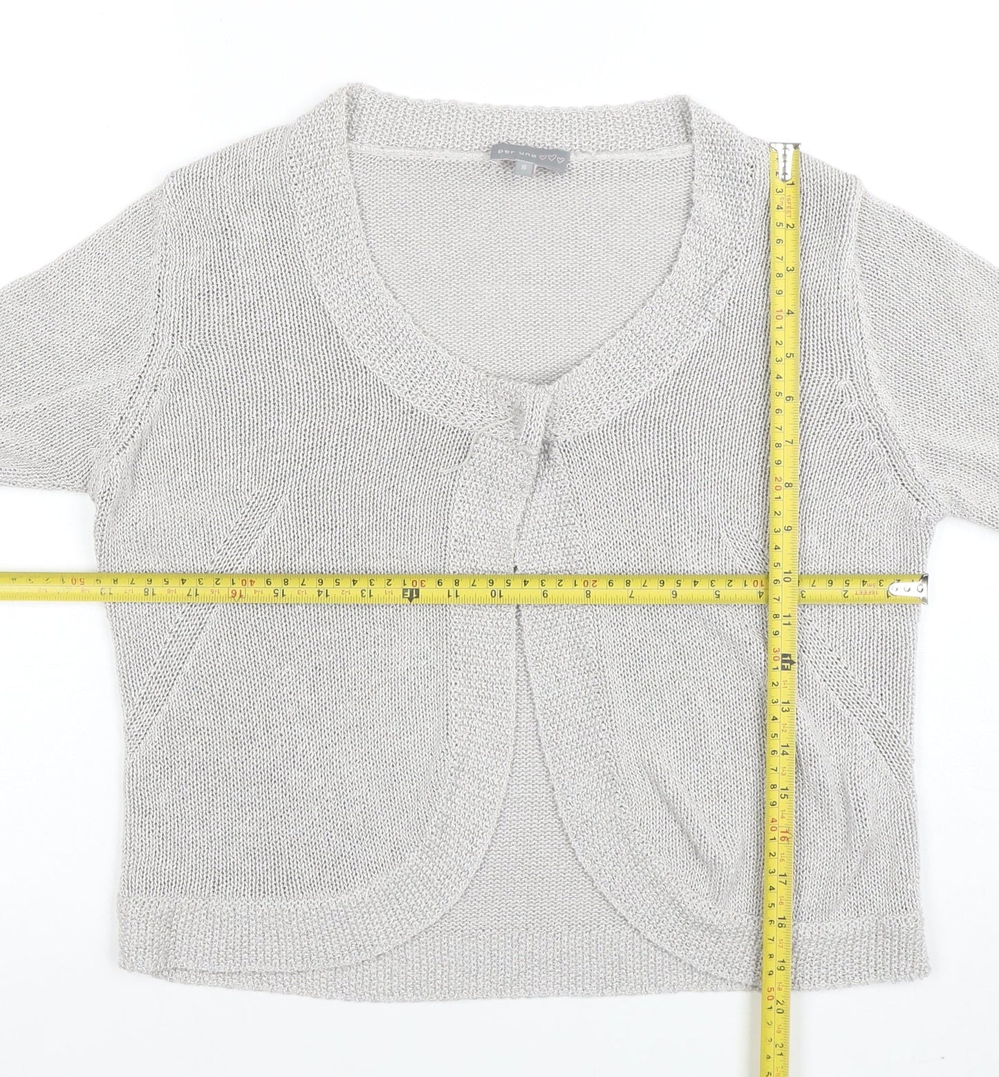 Per Una Women Silver Knit 3/4 Sleeve V-Neck Cardigan Size 16