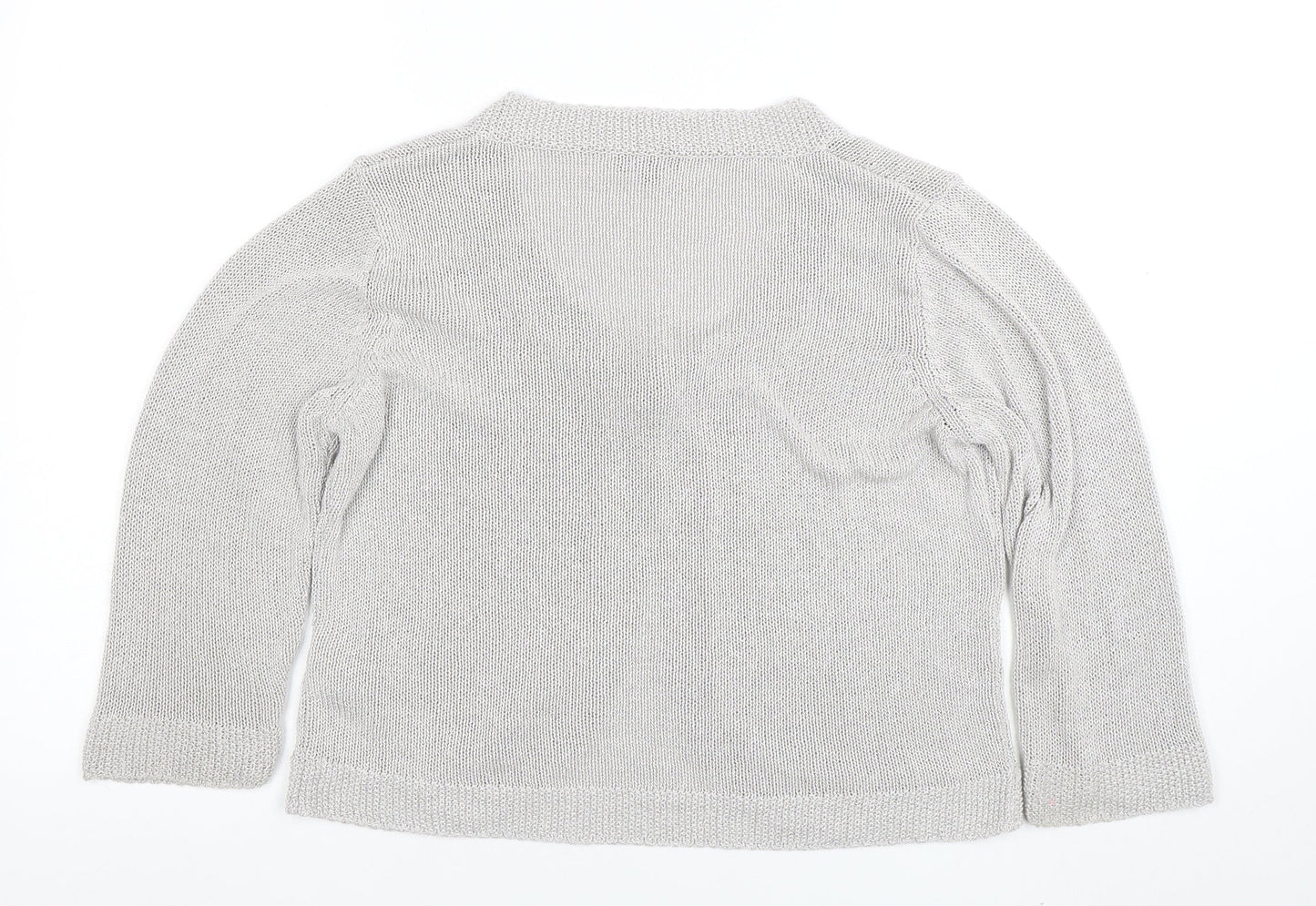 Per Una Women Silver Knit 3/4 Sleeve V-Neck Cardigan Size 16