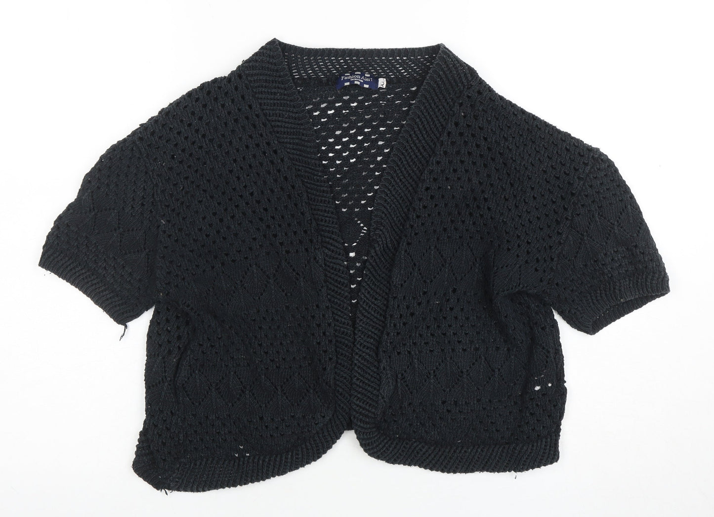 Fashion Alert Womens Black Open Knit Short Sleeve Cardigan M