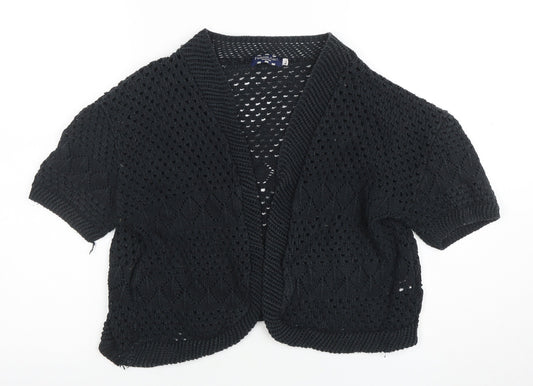 Fashion Alert Womens Black Open Knit Short Sleeve Cardigan M