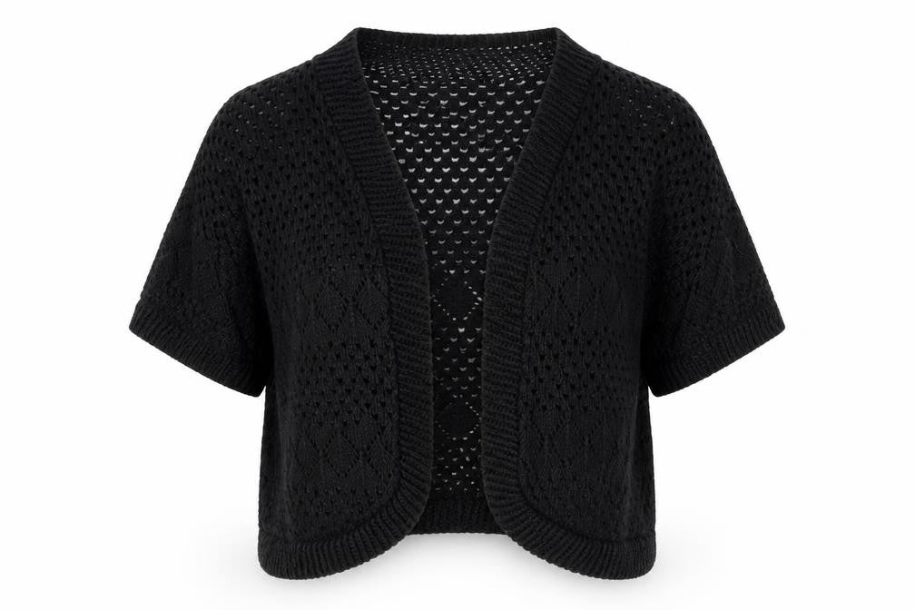 Fashion Alert Womens Black Open Knit Short Sleeve Cardigan M