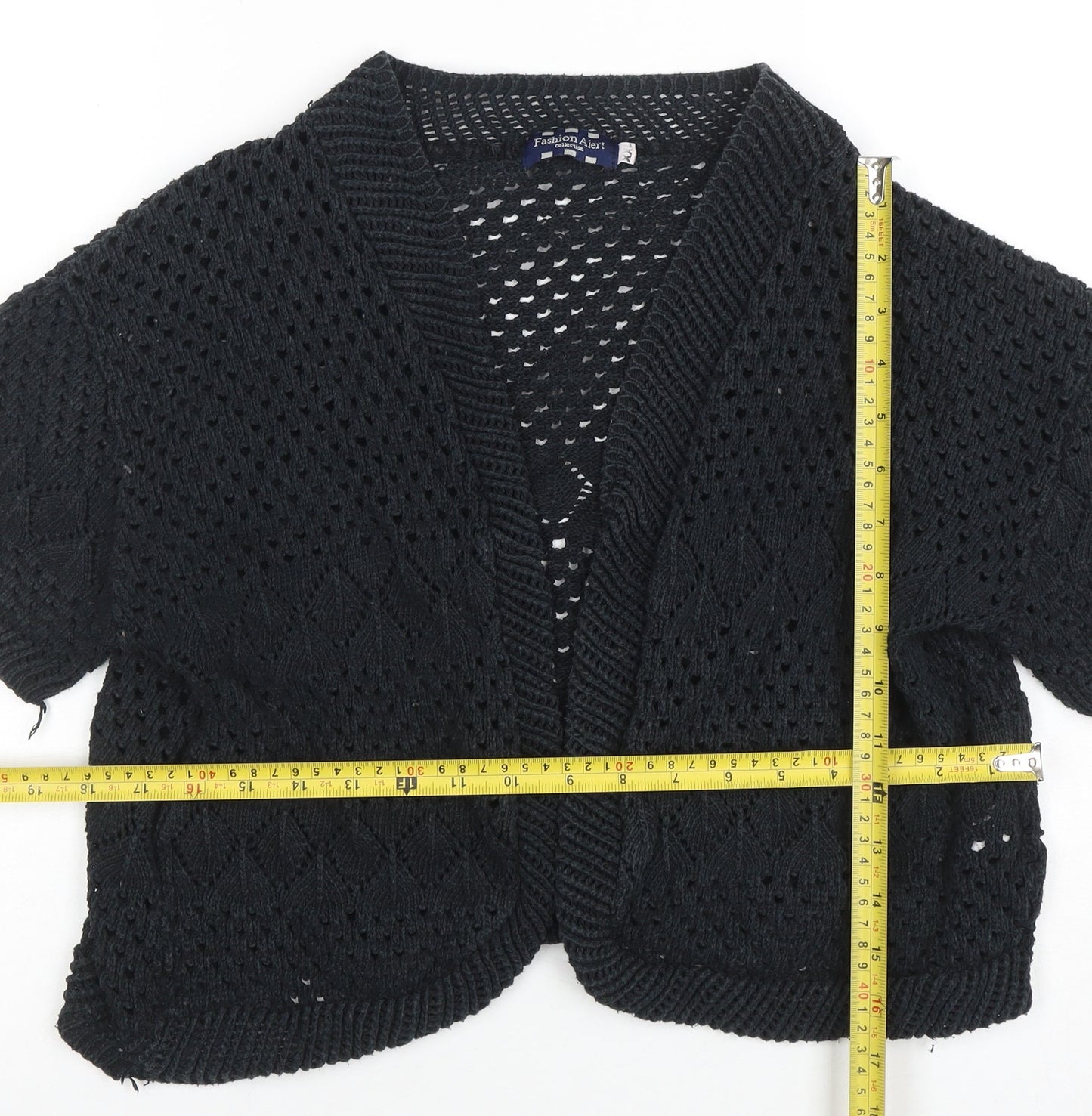 Fashion Alert Womens Black Open Knit Short Sleeve Cardigan M