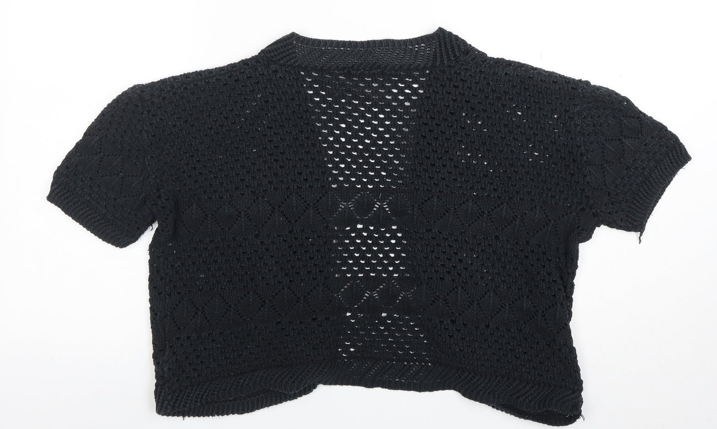 Fashion Alert Womens Black Open Knit Short Sleeve Cardigan M