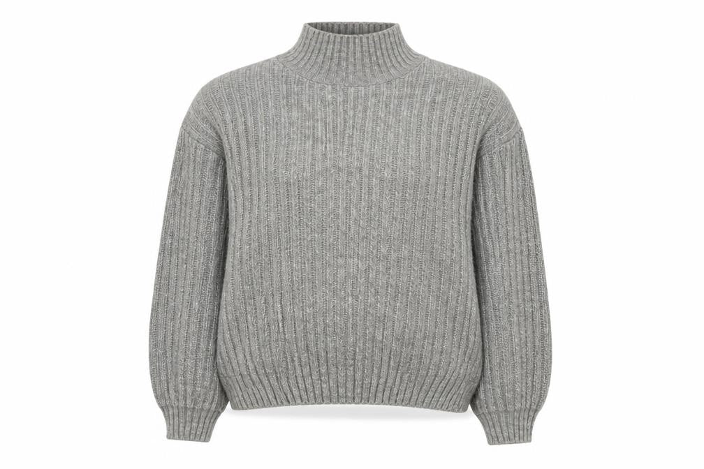 F&F Women’s Grey Mock Neck Ribbed Knit Pullover Jumper Size S