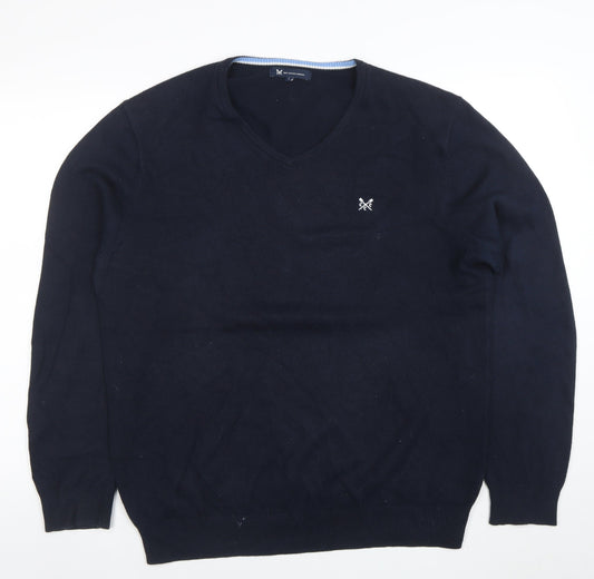 Crew Clothing Company Men Blue L V-Neck Cotton Cashmere Jumper