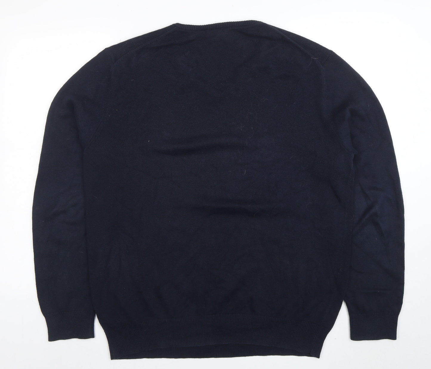 Crew Clothing Company Men Blue L V-Neck Cotton Cashmere Jumper