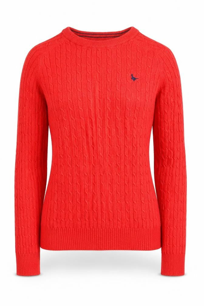 Jack Wills Women's Red Cable-Knit Wool Cotton Jumper UK 8
