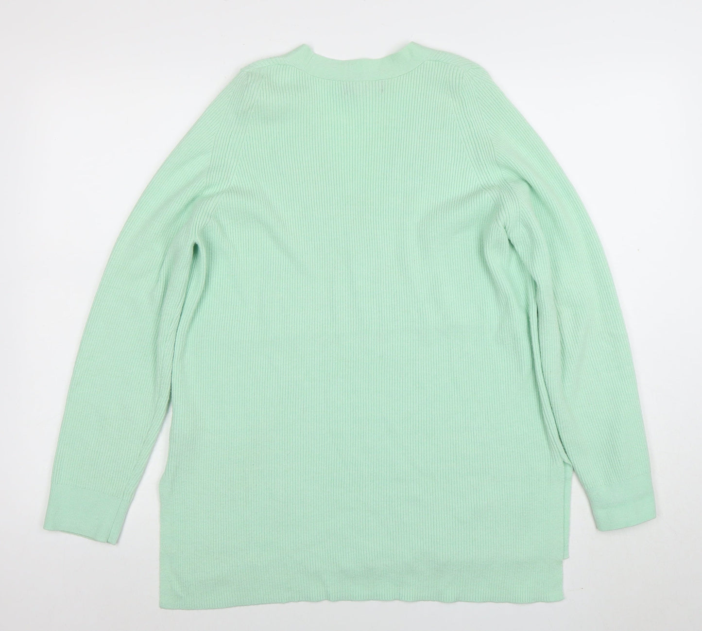 Marks and Spencer Women's Mint Green V-Neck Long Sleeve Jumper Size 12