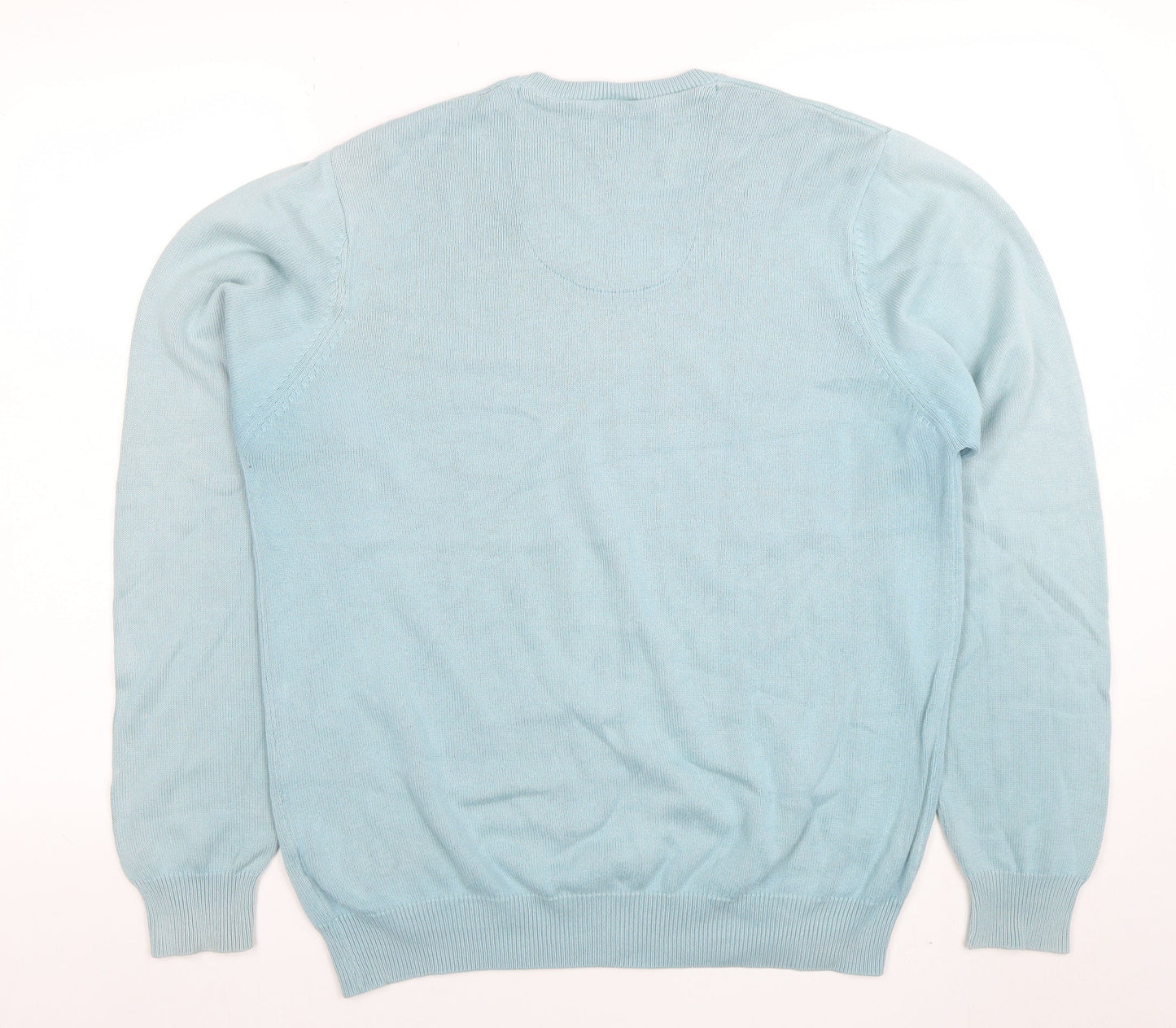 Marks and Spencer Mens Blue Cotton V-Neck Jumper M Regular Fit