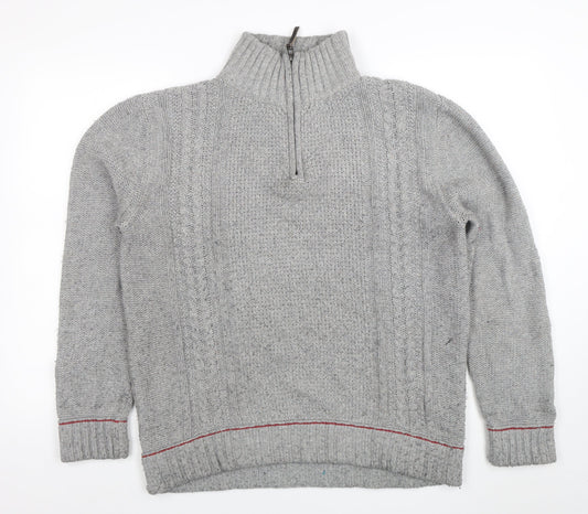 Woolrich Men’s Grey Cable-Knit Half Zip Merino Wool Jumper L