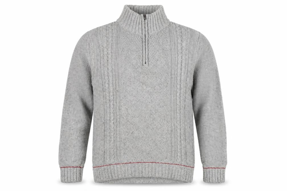 Woolrich Men’s Grey Cable-Knit Half Zip Merino Wool Jumper L